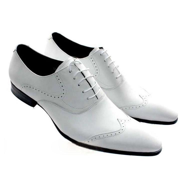 White Elevator Shoes - Formal White Brogue Elevator Shoes